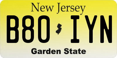 NJ license plate B80IYN