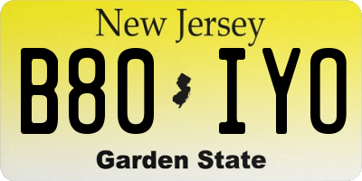 NJ license plate B80IYO