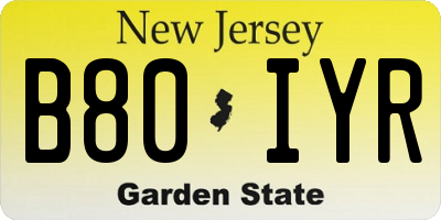 NJ license plate B80IYR