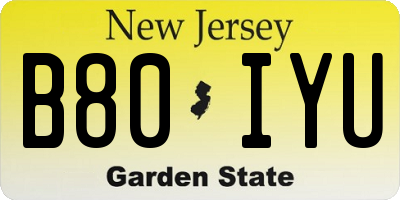 NJ license plate B80IYU