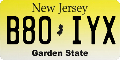 NJ license plate B80IYX