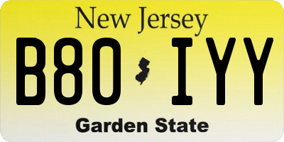 NJ license plate B80IYY