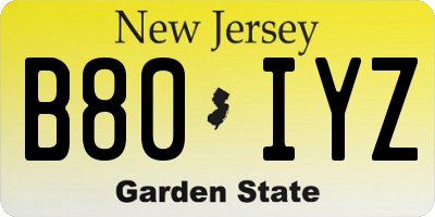 NJ license plate B80IYZ