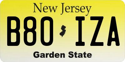 NJ license plate B80IZA