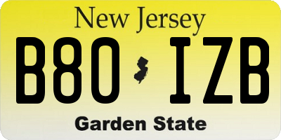 NJ license plate B80IZB