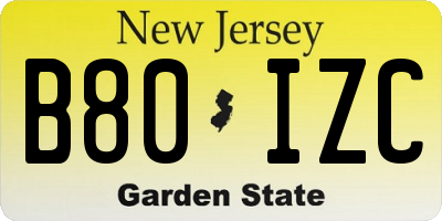 NJ license plate B80IZC
