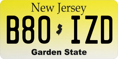 NJ license plate B80IZD