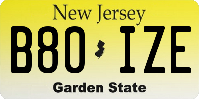 NJ license plate B80IZE