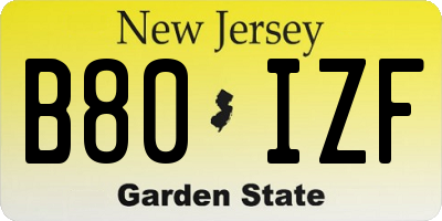 NJ license plate B80IZF