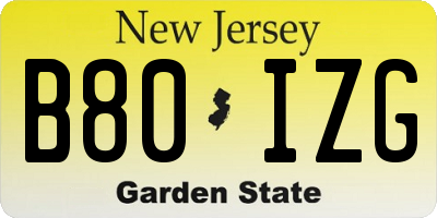 NJ license plate B80IZG