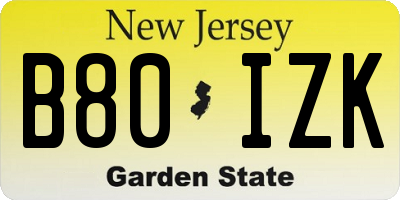 NJ license plate B80IZK