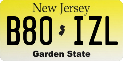 NJ license plate B80IZL