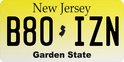NJ license plate B80IZN