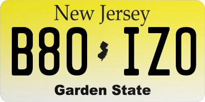 NJ license plate B80IZO