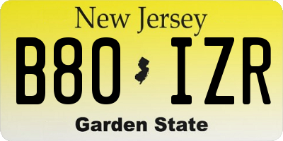 NJ license plate B80IZR