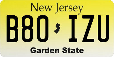 NJ license plate B80IZU