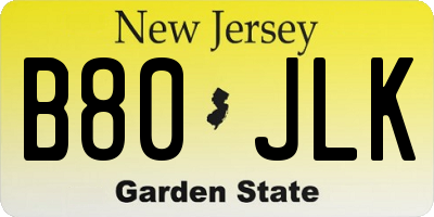NJ license plate B80JLK