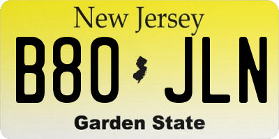 NJ license plate B80JLN
