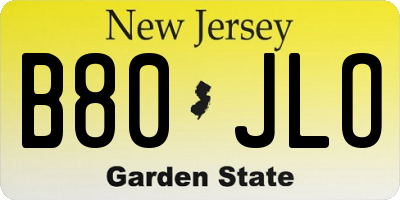 NJ license plate B80JLO