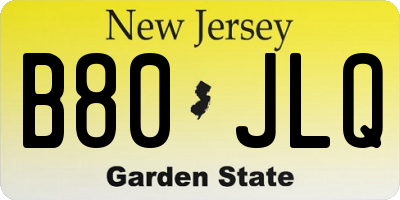 NJ license plate B80JLQ