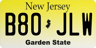 NJ license plate B80JLW