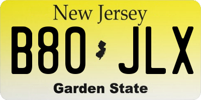NJ license plate B80JLX