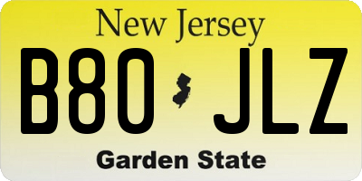NJ license plate B80JLZ