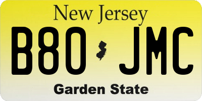 NJ license plate B80JMC