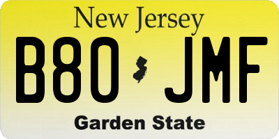NJ license plate B80JMF