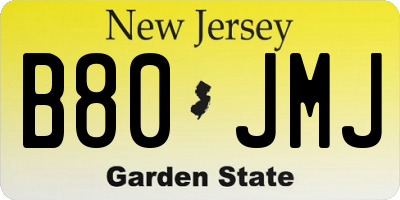 NJ license plate B80JMJ
