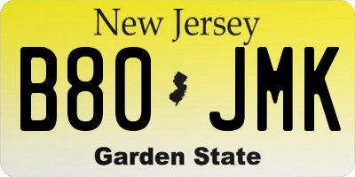 NJ license plate B80JMK