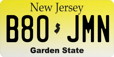 NJ license plate B80JMN