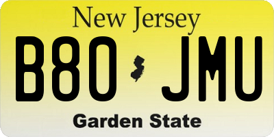 NJ license plate B80JMU