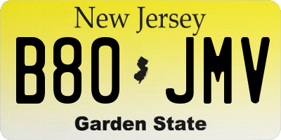 NJ license plate B80JMV