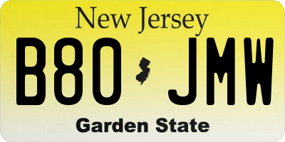 NJ license plate B80JMW