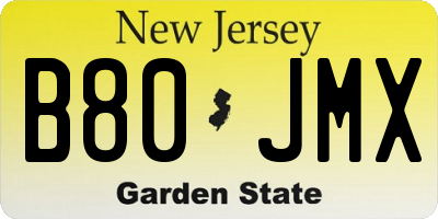 NJ license plate B80JMX