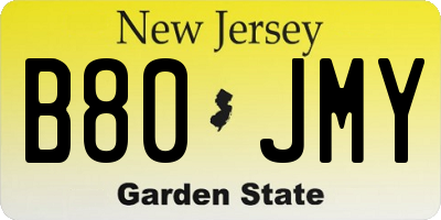 NJ license plate B80JMY