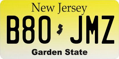 NJ license plate B80JMZ