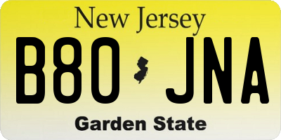 NJ license plate B80JNA
