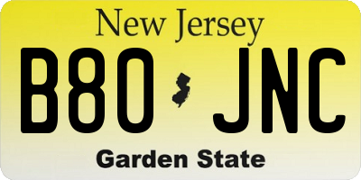 NJ license plate B80JNC