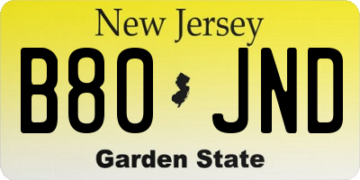 NJ license plate B80JND