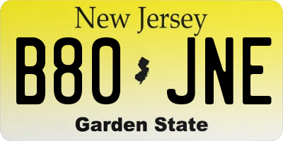 NJ license plate B80JNE