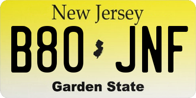 NJ license plate B80JNF
