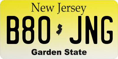 NJ license plate B80JNG