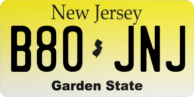 NJ license plate B80JNJ