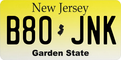 NJ license plate B80JNK