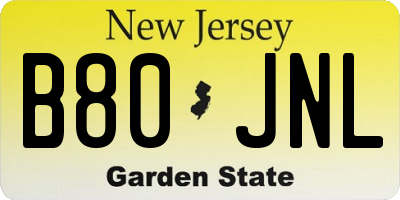 NJ license plate B80JNL