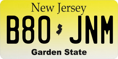 NJ license plate B80JNM
