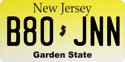 NJ license plate B80JNN