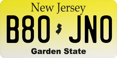 NJ license plate B80JNO